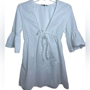 Spiaggia Dolce Deep V-Neck Lightweight White Mini Dress Size Medium